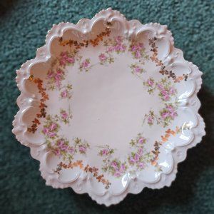 ANTIQUE 11" DIAMETER MZ AUSTRIA ORNATE PORCELAIN PLATE WITH ROSE DECORATION